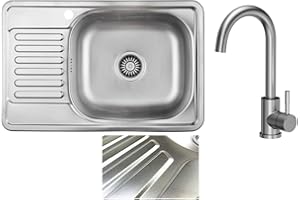 ‎VBCHOME VBChome Built-In Sink 42 x 66 cm Satin Texture Stainless Steel Kitchen Sink Storage Surface Draining Board Square Camping Drain Fitting Siphon