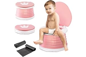 SUPGOMAX Kinder Töpfchen Faltbar Baby Toilette, Kinder Reisetöpfchen Baby Outdoor Toilettensitz, Baby Potty Unterwegs Baby Training Seat MIT 30Pcs Reisen Potty Liners und Aufbewahrungstasche (Rosa)