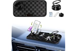 NHHEO Tapis Antidérapant Voiture, Multifonctionnel Tapis pour Tableau de Bord de Voiture avec Support de Téléphone Rotatif à 360°, Diffuseur Voiture Noir à énergie Solaire(Noir&Gris)