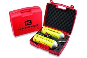 KEMPER – Kit de soplete de gas profesional 2 botellas propano KEMAP PRO 750 ml 2400 °C, encendido piezográfico, uso 360 °, soldadura, fontanería, maletín de transporte
