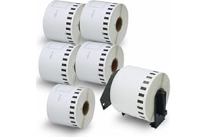 BETCKEY - 6 Rollos de DK-22205 Cinta Continua de Papel Térmico Compatible con Brother, 62mm x 30.48m, 6 continuous Etiquetas para Impresoras de Etiquetas QL (1 Soportes de Etiqueta)