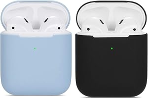 kompatibles Airpods Hülle,Watruer 2er-Pack Ultra-dünnes, weiches Silikon, stoßfestes, rutschfestes Zubehör Zubehör-Schutzhülle für Apple Airpods 2 & 1-Ladekoffer - Hellblau + Schwarz