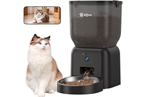 Olfjurk Automatic Dog Feeder with Camera, WiFi Cat Food Dispenser, Programmable Cat Feeder, HD Camera for Voice and Video Recording (Black)