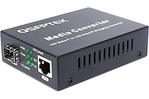 QSFPTEK 1 Pack 10G Fiber Ethernet Media Converter, 10GbE SFP+ Copper UTP Ethernet Media Converter, 1x100M/1G/2.5G/5G/10GBase-T RT45 to 1x 10GBase-X SFP+ Slot 10Gigabit