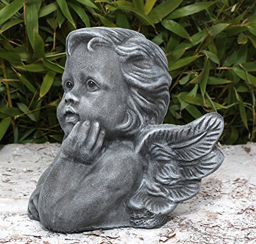 Steinfigur Engel groß – Schiefergrau, Figur Deko Grabschmuck Garten Putte - 3