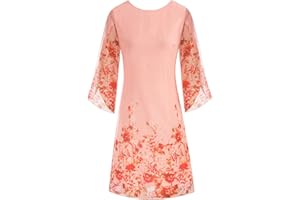 GRACE KARIN Vestido Elegante Mujer Vestido Gasa Manga Corta Casual Gasa Top Cuello Redondo