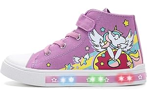 EUXTERPA Kids Light Up Trainers, Boys Girls High Top Pumps Flashing Sneakers Toddler Easy Fasten Canvas Shoes