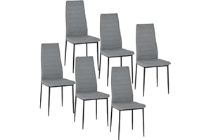 BUYBYROOM bubuyroom Set 6 Sedie Imbottite in Tessuto con Gambe in Metallo e Schienale Alto per Cucina Sala da Pranzo,Grigio