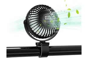 Minthouz USB Ventilator mit Flexible Velcro Strap, 2000 mAh Wiederaufladbarer Mini Ventilator 3 Geschwindigkeiten Tragbar Clip Ventilator für Baby/Kinderwagen/Autositz/Fahrrad -Schwarz