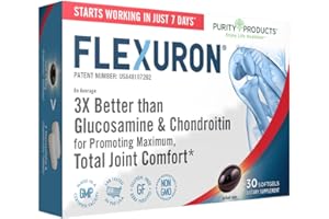 Flexuron Joint Formula by Purity Products - 3X Better Than Glucosamine and Chondroitin - Starts Working in just 7 Days - Krill Oil, Low Molecular Weight Hyaluronic Acid, Astaxanthin - 30 Count