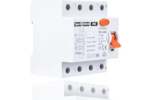 SROCHN FI Schutzschalter Typ B 40A 30mA 4-Polig, Fehlerstromschutzschalter Allstromintensiv, RCD Schalter für Wallboxen, Ladestationen & Sicherungsautomaten, DIN Hutschiene Montage VDE Zertifikate