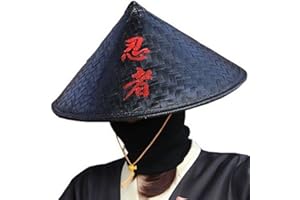 Luxylei Cappello di paglia intrecciato fatto a mano Cappello di bambù nero Copricapo da samurai in stile cinese Cappellino paralume Cappello da pescatore in rattan