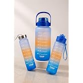 3'l&uuml; Motivasyonel Matara Seti (2L - 900ml - 500ml) - Tritan Pipetli Sporcu Su Şişesi BPA FREE(MAVİLİ)
