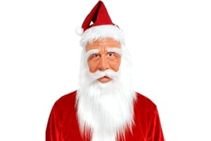 PILUZEAT Christmas Santa Mask with Beard Latex for Adult Men's Costume Funny 3D Universal Mask Funny New Year Masquerade Cosplay Family Celebrations Theme Party