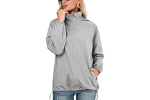 SotRong Chaquetas impermeables para mujer, chaqueta impermeable ligera para primavera y verano, de secado rápido, con cremallera, chaqueta con capucha para exteriores