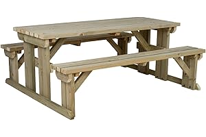 Arbor Garden Solutions Wooden picnic table with attached benches, Abies patio furniture set (6ft, Natural (light green))