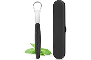 Milifox Langue Gratte en MéTal pour Adultes Et Enfants,Nettoyeur de Langue en Acier Inoxydable Avec éTui,Indispensable en Voyage,Nettoyage en Profondeur,Respirer Frais,Noir