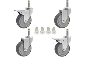 RILIDRI 2-Inch Swivel Stem Caster, 7/16-Inch Stem Diameter Rubber Wheel, Thermoplastic Rubber TPR Replacement Wheels - 4 Pack(2 Brakes 2 Swivel)