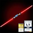 GOODS+GADGETS Doppelklingen Laserschwert Lichtschwert Laser Sword 138 cm Schwert mit Beleuchtung & Sound (Rot)