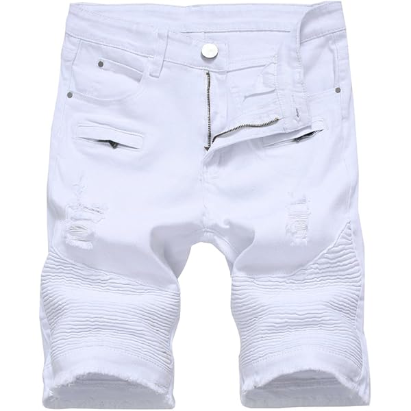 Lavnis Men's Distressed Denim Shorts - Classic Fit Ripped Jeans Shorts White Size 40