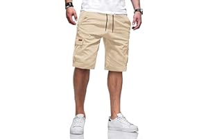 TARAINYA Cargo Short Homme éTé Coton Cordon de Serrage avec 6 Poches Taille Elastique Casual Short