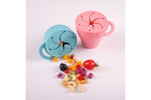 BTRFE Lot de 2 tasses à goûter pliables en silicone avec couvercle pour bébé et tout-petit (vert + rose)