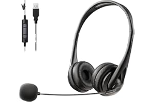 Voistek Cuffie USB PC con microfono binaurale, cancellazione del rumore, microfono per cancellazione del rumore, suono stereo chiaro per call center, conferenze, skype, corsi online e musica