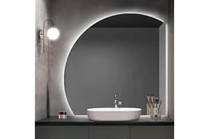 JSLJDM Specchio da bagno moderno, Specchio Da Bagno,Specchio Da Bagno Moderno Specchio Da Bagno A Semicerchio Con Taglio Sinistro/destro,Con Luci Specchio Per Il Trucco Retroilluminato A LED,Antideflagrante