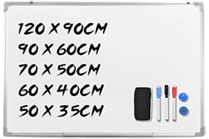 RELAX4LIFE Tableau Blanc Magnétique en 5 Tailles avec Cadre en Alu, 2 Particules Magnétiques et Gomme et 3 Stylos, Tableau d'Écriture pour Bureau, Etude et Maison (70 x 50 cm)