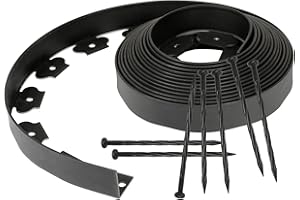 Fiqops Flexible Plastic Lawn Edging with 30 Ground Anchors for Anchoring, Length 10 m Height 5 cm, Flexible Flower Bed Edging Root Barrier Round Flower Bed Border