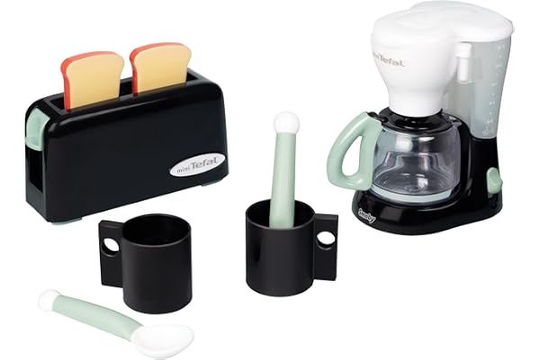 Smoby 7600310599 - Tefal Frukostset - Frukostset med Kaffemaskin, Brödrost samt Flera Tillbehör, Från 3 år