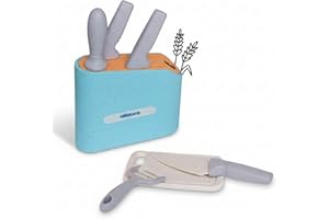 alldoro 60426 Bloc à Couteaux Jouet - 7 pièces pour Les Cuisines d'enfants - en mélange de Plastique et de Paille de blé, ecofriendly