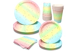 DAOUZL 64 Pcs Vajilla de Fiesta, Vajilla Desechable Decoración Fiesta, Platos de Cumpleaños, Juego de Vajilla de Fiesta Platos de Papel, Vasos de Papel y Servilletas para 16 Invitados
