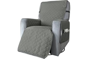 Highdi Wasserdicht Rhombus Sesselschoner für Fernsehsessel 1 Sitzer, Sesselauflage mit Armlehnen, Relaxsessel Sesselschoner mit Verstellbaren Riemen und Taschen, Lehnenschutz (Groß,Hellgrau)