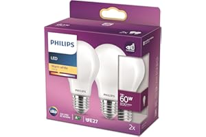 PHILIPS LED Classic 60W Standard E27 Blanc Chaud Non Dimmable Lot de 2