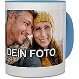 PhotoFancy® - Tasse mit Foto Bedrucken Lassen - Fototasse Personalisieren – Kaffeebecher zum selbst gestalten (Hellblau)