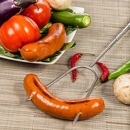 10 Stück Marshmallow Bratstäbchen Teleskopiert auf 85cm Packung aus 10 Edelstahl Rotierende Smores Spieße Anti Skid Griff für Barbecue Spieße, BBQ, Camping, Hotdog Forks | Bonus: Aufbewahrungstasche, BBQ Pinsel - 5