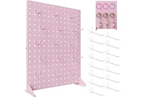 HAUYEST Metal Pegboard Display Stand With 15 Peg Board Hooks Accessories, Desk Pegboard Panels, Merchandise Display Rack for Selling Accessories Vendors & Events Retail Craft Shows & Fairs (17*13Inch, Pink）