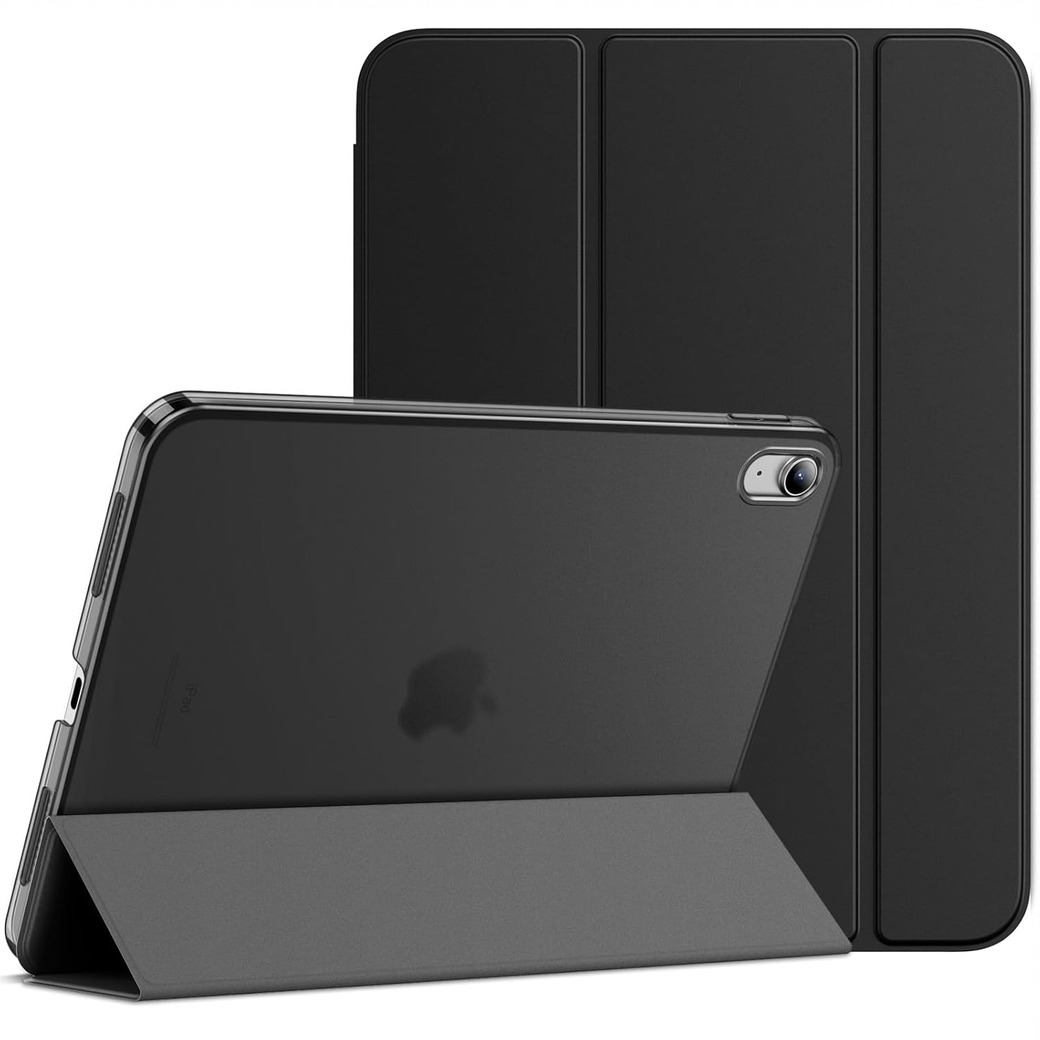 JETech Hülle für iPad (A16) 11./10. Gen, Schwarz | Für 2025/2022 Modell, Schlanke Transluzent Rückseite, Dreifach-Ständer, Auto Schlafen/Wachen, Stoßschutz