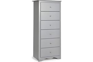COSTWAY Wooden Chest of Drawers, 6-Drawer Dresser Cabinet, Floor Standing Tall Narrow Storage Cupboard Organiser Unit for Bedroom, Living Room, Closet and Hallway (Grey)