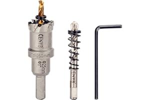 CENYB scie cloche metal 1" (25mm) à pointe en carbure de tungstène, avec 2 forets pilotes titanées - Idéale pour métaux durs, acier inoxydable, fer,placo alliage d'aluminium, bois et plastique