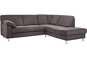 Cavadore Ecksofa Belfast mit Ottomane rechts / Polsterecke mit Federkern / inkl. Vorziehsitz und Bettkasten / 243 x 88 x 218 / Mikrofaser Grau