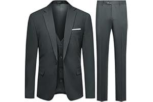 Allthemen Mens 3 Piece Suit 1 Button Business Solid Color Stretch Tuxedo Blazer Waistcoat Trousers