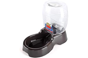 Flexzion Pet Water Dispenser Station, Black (1/4 Gallon) Auto Replenish Gravity Waterer Drinking Fountain Bottle Bowl Dish Portable Stand for Small Dog Cat Animal