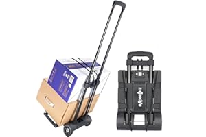 ‎ZHJINGYU ZHJINGYU Sackkarre Klappbar, 35KG Transportkarre mit Teleskopstange, 2 Expanderseilen inklusive - Leichtgängige Räder (schwarz)