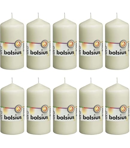 Bolsius Gladde stompkaarsen - wit - set 10 stuks - decoratieve huishoudelijke kaarsen - lengte brandduur 42 uur - ongeparfumeerde - natuurlijke plantenwas - 15 x 6 cm