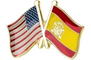 PANDA LOCO Pin de solapa esmaltado con bandera de la amistad de Estados Unidos de América y España, Esmalte
