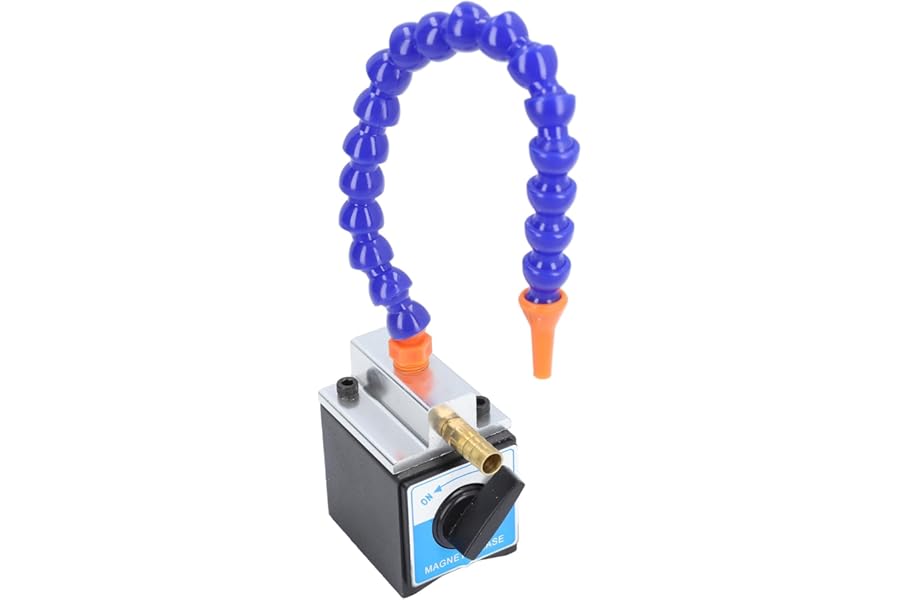 Luqeeg Magnetic Base Coolant Hose, 1/4in Inlet 1/2in Outlet 300mm Long Oil Coolant Pipe with Magnetic Base Adjustable Magnetic Base Holder Flexible Oil Coolant Pipe Hose for Fuel Injector