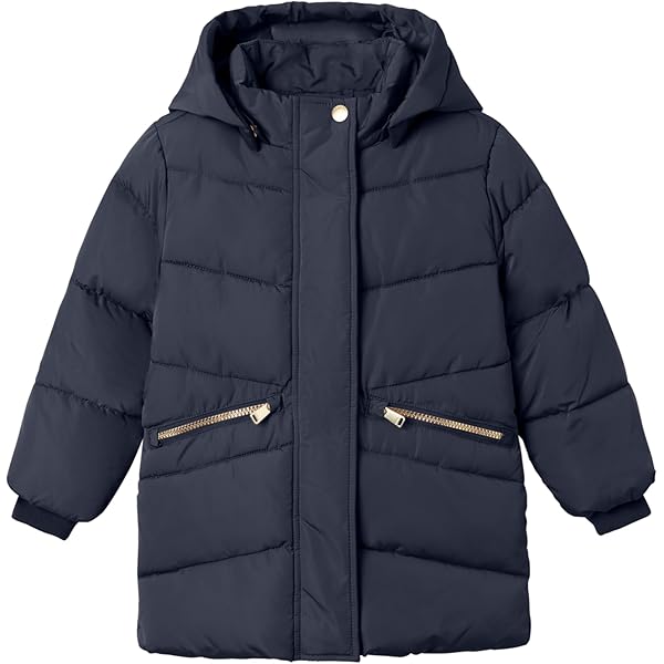 NAME IT Mädchen Steppjacke - Lang Mit Abnehmbarer Kapuze | Reflektierende Details & Winddicht