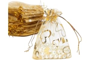 FAVORTALK Jewellery Pouches Organza Small Bags Mesh Wedding Favour Party Gift Bags with Drawstring Pack of 30 7x9 cm/ 2.7 x 3.5 inches" Gold Organza Bags (Gold)